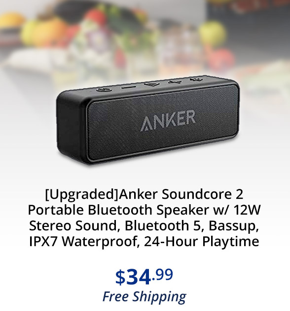  [Upgraded]Anker Soundcore 2 Portable Bluetooth Speaker w/ 12W Stereo Sound, Bluetooth 5, Bassup, IPX7 Waterproof, 24-Hour Playtime