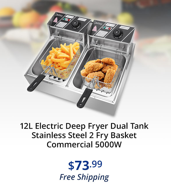 12L Electric Deep Fryer Dual Tank Stainless Steel 2 Fry Basket Commercial 5000W