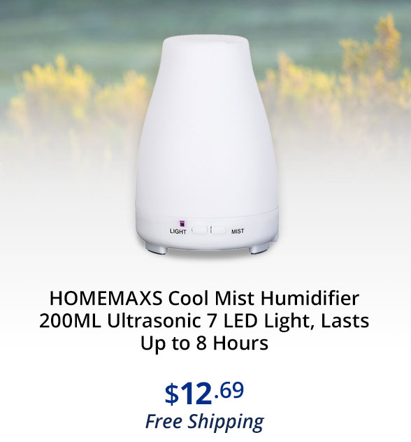 HOMEMAXS Cool Mist Humidifier 200ML Ultrasonic 7 LED Light, Lasts Up to 8 Hours