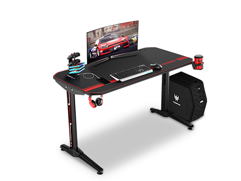 Vitesse 44.5 inch Gaming Desk Racing Style Computer Desk with Free Mouse pad, T-Shaped Professional Gamer Game Station with USB Gaming Handle Rack, Cup Holder & Headphone Hook