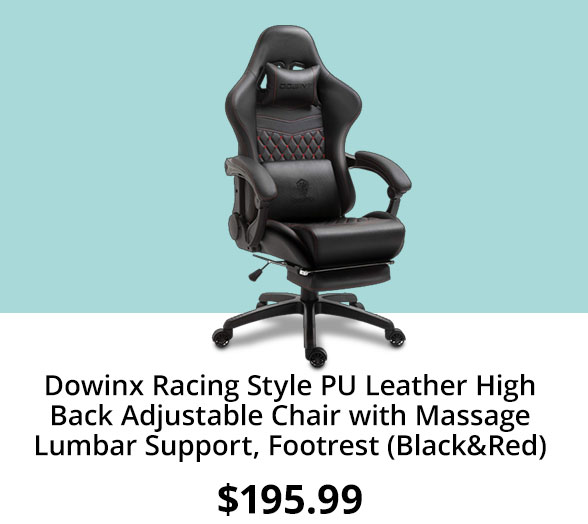 Dowinx Racing Style PU Leather High Back Adjustable Chair with Massage Lumbar Support, Footrest (Black&Red)