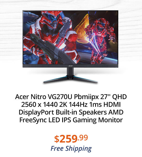 Acer Nitro VG270U Pbmiipx 27" QHD 2560 x 1440 2K 144Hz 1ms HDMI DisplayPort Built-in Speakers AMD FreeSync LED IPS Gaming Monitor