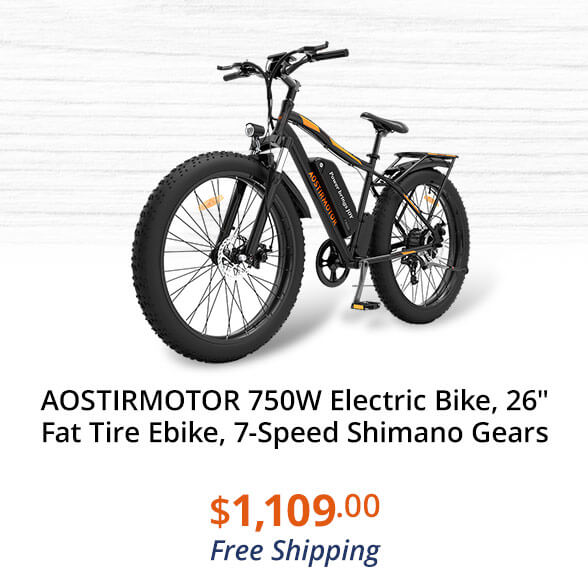 AOSTIRMOTOR 750W Electric Bike, 26" Fat Tire Ebike, 7-Speed Shimano Gears