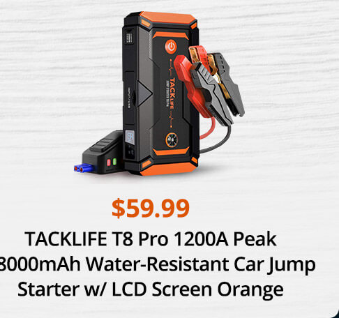 TACKLIFE T8 Pro 1200A Peak 18000mAh Water-Resistant Car Jump Starter w/ LCD Screen Orange