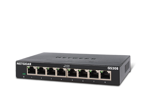 NETGEAR 8-Port Gigabit Ethernet Unmanaged Switch (GS308) - Home Network Hub, Office Ethernet Splitter, Plug-and-Play, Fanless Metal Housing, Desktop or Wall Mount