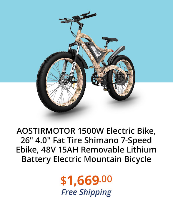 AOSTIRMOTOR 1500W Electric Bike, 26" 4.0" Fat Tire Shimano 7-Speed Ebike, 48V 15AH Removable Lithium Battery Electric Mountain Bicycle