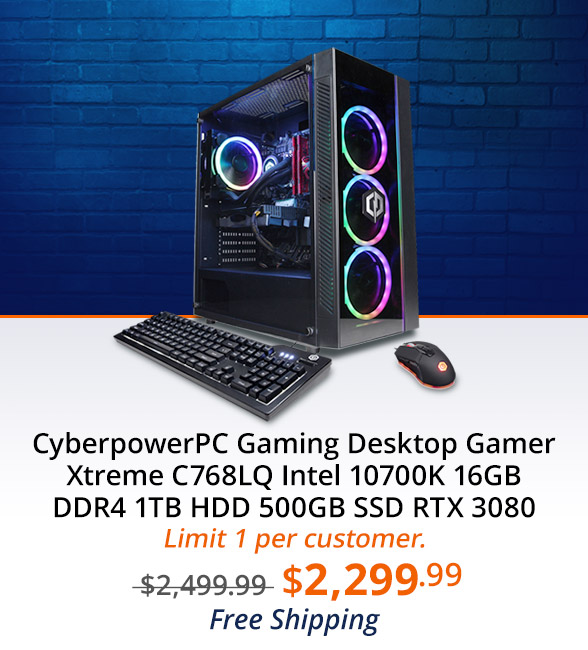 CyberpowerPC Gaming Desktop Gamer Xtreme C768LQ Intel 10700K 16GB DDR4 1TB HDD 500GB SSD RTX 3080