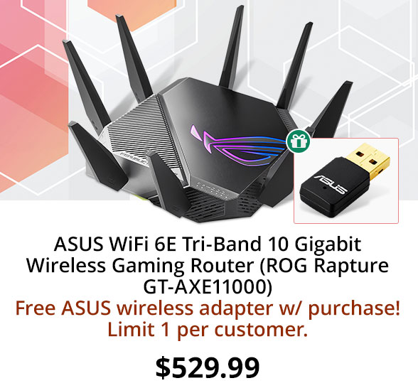 ASUS WiFi 6E Tri-Band 10 Gigabit Wireless Gaming Router (ROG Rapture GT-AXE11000)