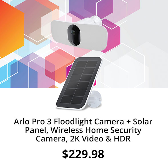 Arlo Pro 3 Floodlight Camera + Solar Panel, Wireless Home Security Camera, 2K Video & HDR