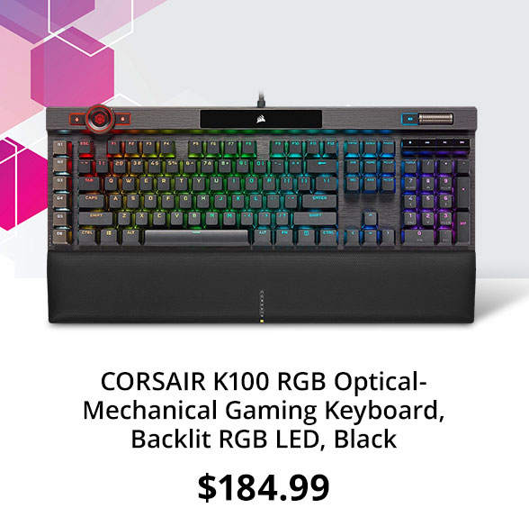 CORSAIR K100 RGB Optical-Mechanical Gaming Keyboard, Backlit RGB LED, Black