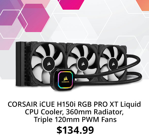 CORSAIR iCUE H150i RGB PRO XT Liquid CPU Cooler, 360mm Radiator, Triple 120mm PWM Fans