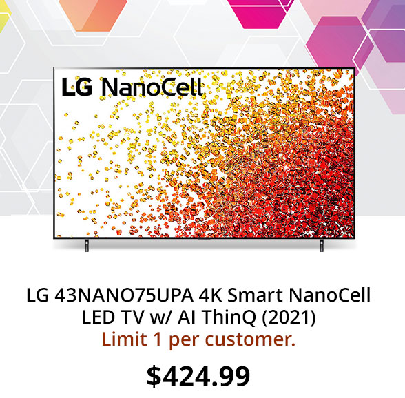 LG 43NANO75UPA 4K Smart NanoCell LED TV w/ AI ThinQ (2021)