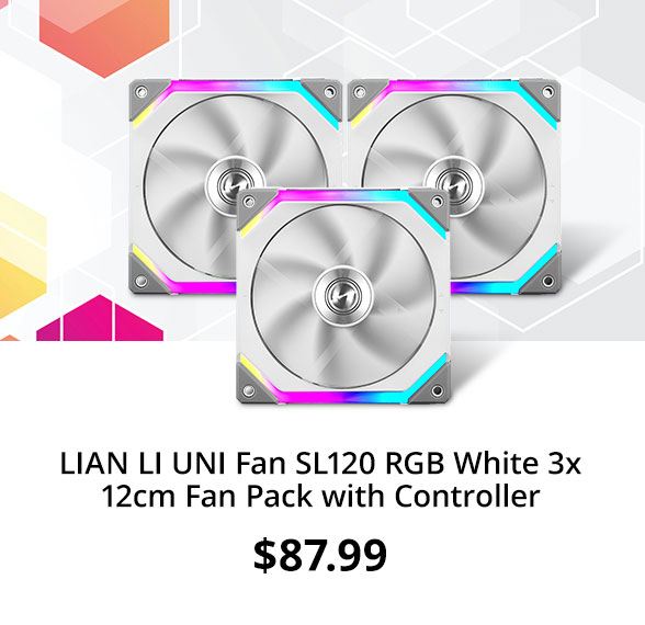 LIAN LI UNI Fan SL120 RGB White 3x 12cm Fan Pack with Controller