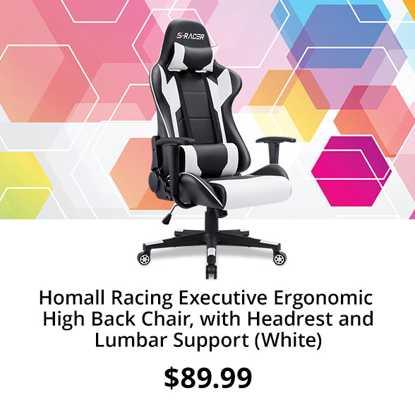 Homall Racing Executive Ergonomic High Back Chair, with Headrest and Lumbar Support (White)