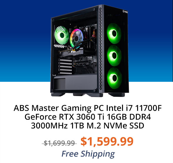 ABS Master Gaming PC Intel i7 11700F GeForce RTX 3060 Ti 16GB DDR4 3000MHz 1TB M.2 NVMe SSD