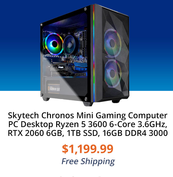 Skytech Chronos Mini Gaming Computer PC Desktop Ryzen 5 3600 6-Core 3.6GHz, RTX 2060 6GB, 1TB SSD, 16GB DDR4 3000