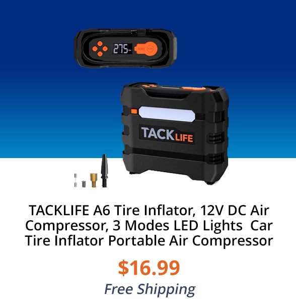 TACKLIFE A6 Tire Inflator, 12V DC Air Compressor, 3 Modes LED Lights  Car Tire Inflator Portable Air Compressor