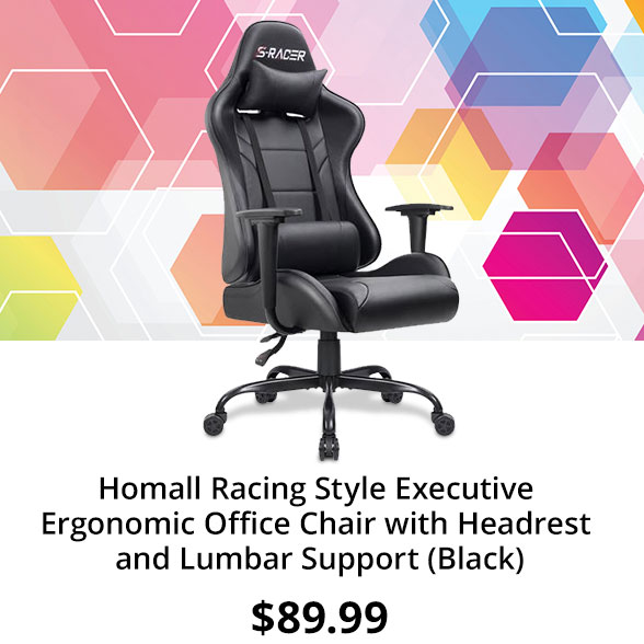 Homall Racing Style Executive Ergonomic Office Chair with Headrest and Lumbar Support (Black)