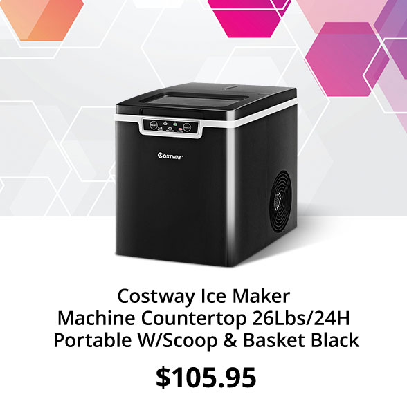 Costway Ice Maker Machine Countertop 26Lbs/24H Portable W/Scoop & Basket Black