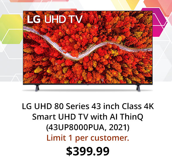 LG UHD 80 Series 43 inch Class 4K Smart UHD TV with AI ThinQ (43UP8000PUA, 2021)