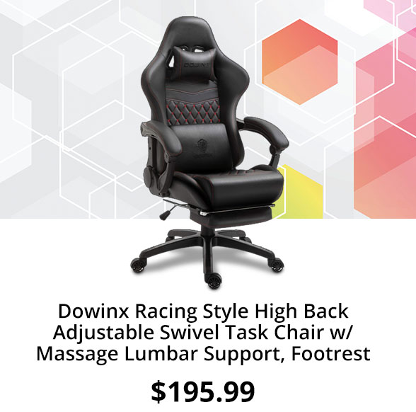 Dowinx Racing Style High Back Adjustable Swivel Task Chair w/ Massage Lumbar Support, Footrest