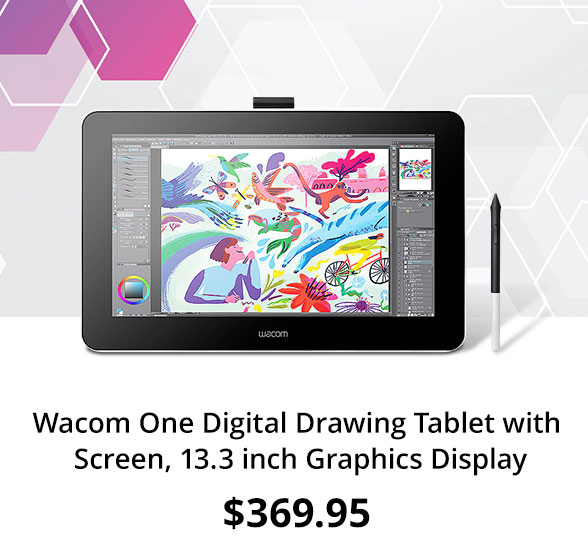 Wacom One Digital Drawing Tablet with Screen, 13.3 inch Graphics Display