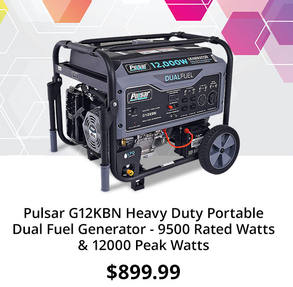 Pulsar G12KBN Heavy Duty Portable Dual Fuel Generator - 9500 Rated Watts & 12000 Peak Watts