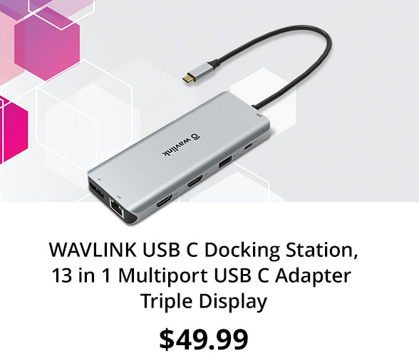 WAVLINK USB C Docking Station,13 in 1 Multiport USB C Adapter Triple Display