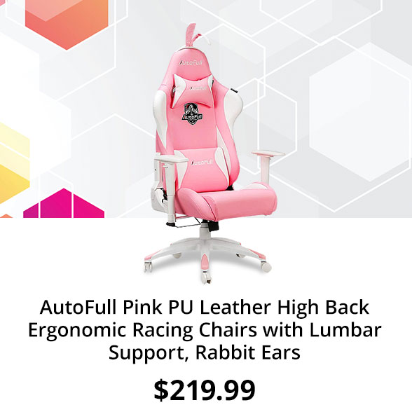 AutoFull Pink PU Leather High Back Ergonomic Racing Chairs with Lumbar Support, Rabbit Ears