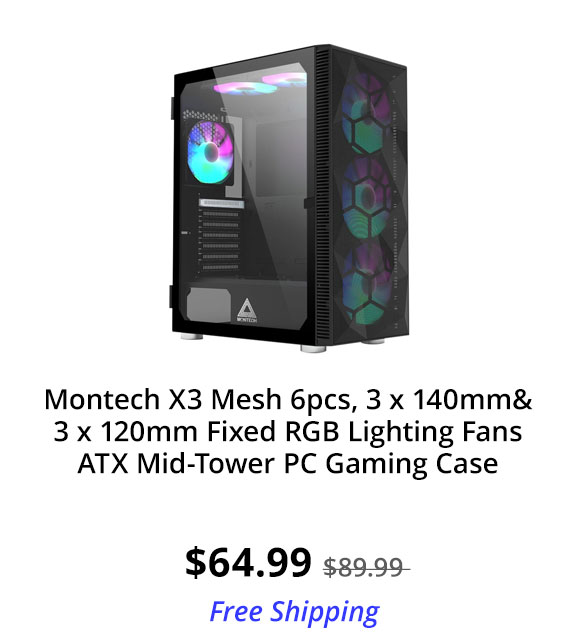 Montech X3 Mesh 6pcs, 3 x 140mm& 3 x 120mm Fixed RGB Lighting Fans ATX Mid-Tower PC Gaming Case