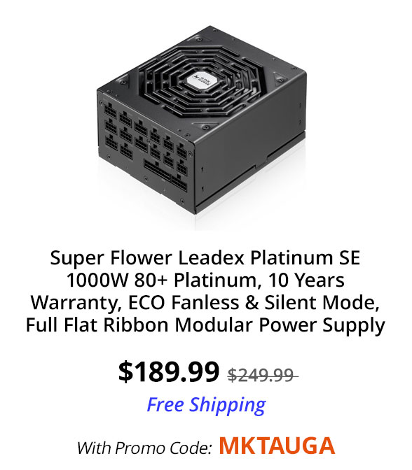 Super Flower Leadex Platinum SE 1000W 80+ Platinum, 10 Years Warranty, ECO Fanless & Silent Mode, Full Flat Ribbon Modular Power Supply