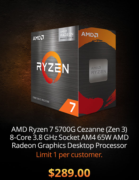 AMD Ryzen 7 5700G Cezanne (Zen 3) 8-Core 3.8 GHz Socket AM4 65W AMD Radeon Graphics Desktop Processor