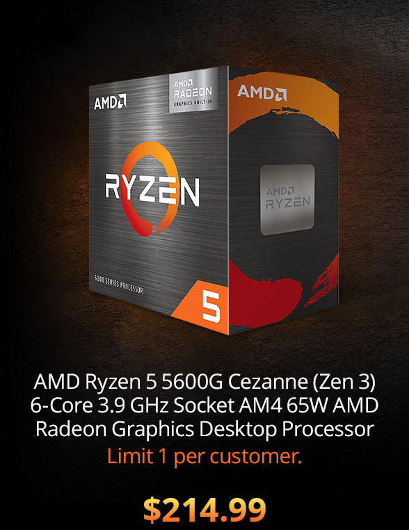 AMD Ryzen 5 5600G Cezanne (Zen 3) 6-Core 3.9 GHz Socket AM4 65W AMD Radeon Graphics Desktop Processor