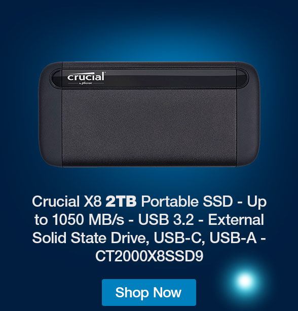 Crucial X8 2TB Portable SSD - Up to 1050 MB/s - USB 3.2 - External Solid State Drive, USB-C, USB-A - CT2000X8SSD9