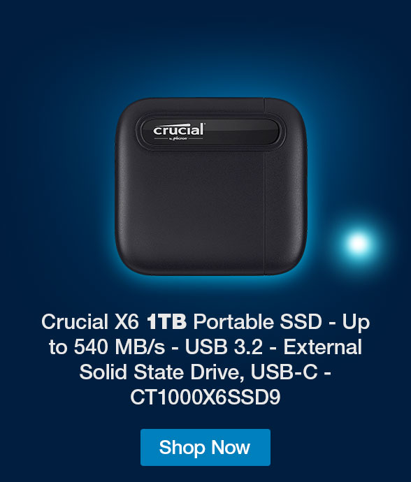 Crucial X6 1TB Portable SSD - Up to 540 MB/s - USB 3.2 - External Solid State Drive, USB-C - CT1000X6SSD9