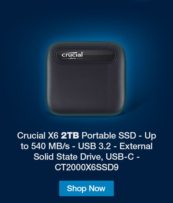 Crucial X6 2TB Portable SSD - Up to 540 MB/s - USB 3.2 - External Solid State Drive, USB-C - CT2000X6SSD9