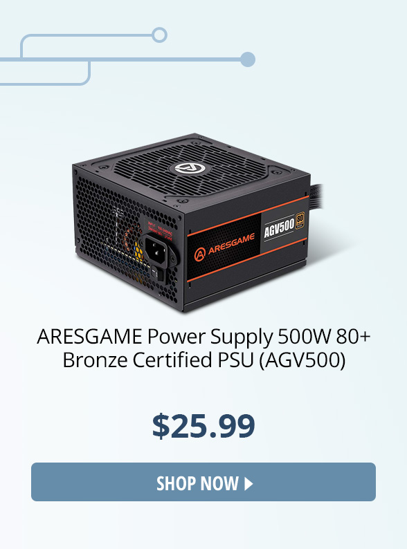 ARESGAME Power Supply 500W 80+ Bronze Certified PSU (AGV500)