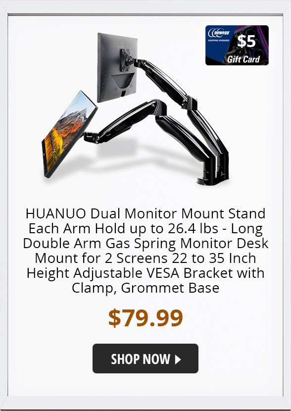 HUANUO Dual Monitor Mount Stand Each Arm Hold up to 26.4 lbs - Long Double Arm Gas Spring Monitor Desk Mount for 2 Screens 22 to 35 Inch Height Adjustable VESA Bracket with Clamp, Grommet Base