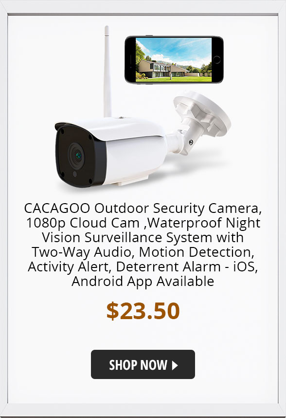 CACAGOO Outdoor Security Camera, 1080p Cloud Cam ,Waterproof Night Vision Surveillance System with Two-Way Audio, Motion Detection, Activity Alert, Deterrent Alarm - iOS, Android App Available