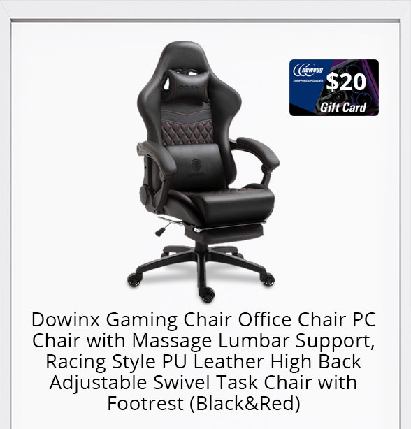 Dowinx Gaming Chair Office Chair PC Chair with Massage Lumbar Support, Racing Style PU Leather High Back Adjustable Swivel Task Chair with Footrest (Black&Red)