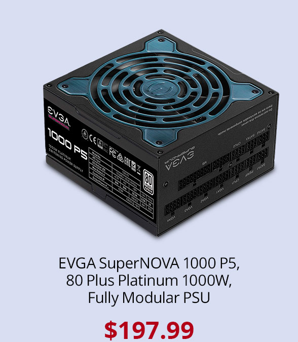 EVGA SuperNOVA 1000 P5, 80 Plus Platinum 1000W, Fully Modular, Eco Mode with FDB Fan, 10 Year Warranty, Includes Power ON Self Tester, Compact 150mm Size, Power Supply 220-P5-1000-X1