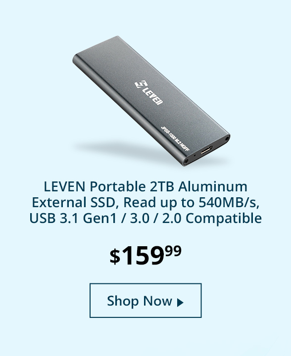 LEVEN Portable 2TB Aluminum External SSD, Read up to 540MB/s, USB 3.1 Gen1 / 3.0 / 2.0 Compatible