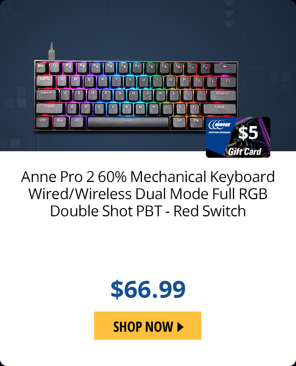 Anne Pro 2 60% Mechanical Keyboard Wired/Wireless Dual Mode Full RGB Double Shot PBT - Red Switch