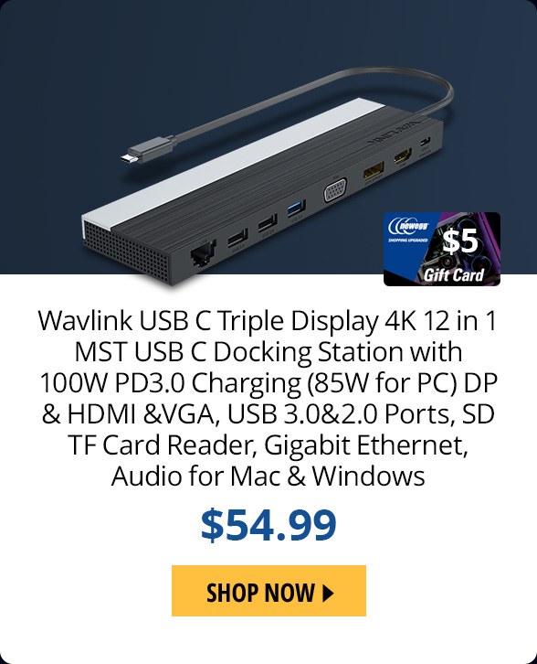 Wavlink USB C Triple Display 4K 12 in 1 MST USB C Docking Station with 100W PD3.0 Charging (85W for PC) DP & HDMI &VGA, USB 3.0&2.0 Ports, SD TF Card Reader, Gigabit Ethernet, Audio for Mac & Windows