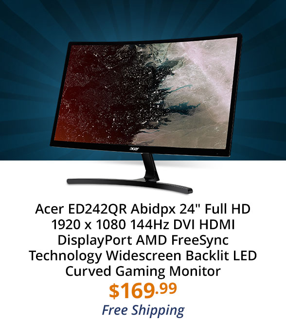 Acer ED242QR Abidpx 24" Full HD 1920 x 1080 144Hz DVI HDMI DisplayPort AMD FreeSync Technology Widescreen Backlit LED Curved Gaming Monitor