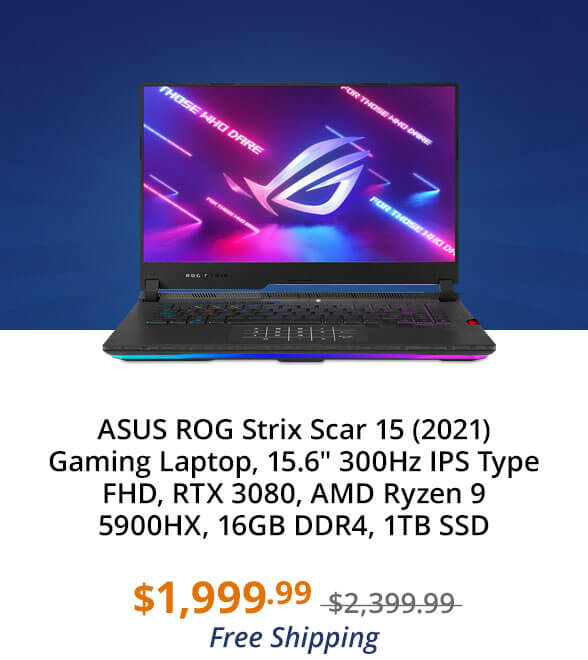 ASUS ROG Strix Scar 15 (2021) Gaming Laptop, 15.6" 300Hz IPS Type FHD, RTX 3080, AMD Ryzen 9 5900HX, 16GB DDR4, 1TB SSD