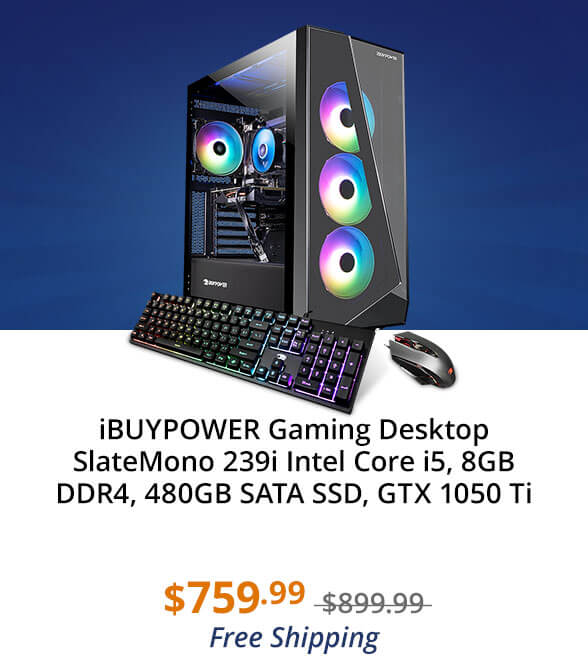 iBUYPOWER Gaming Desktop SlateMono 239i Intel Core i5, 8GB DDR4, 480GB SATA SSD, GTX 1050 Ti