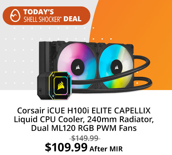 Corsair iCUE H100i ELITE CAPELLIX Liquid CPU Cooler, 240mm Radiator, Dual ML120 RGB PWM Fans