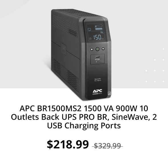 APC BR1500MS2 1500 VA 900W 10 Outlets Back UPS PRO BR, SineWave, 2 USB Charging Ports