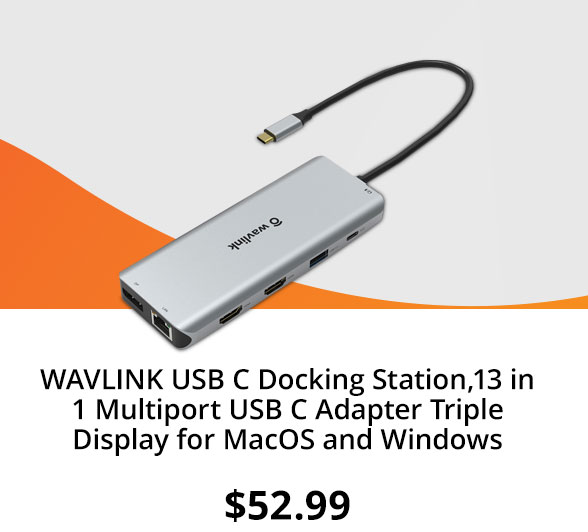 WAVLINK USB C Docking Station,13 in 1 Multiport USB C Adapter Triple Display for MacOS and Windows